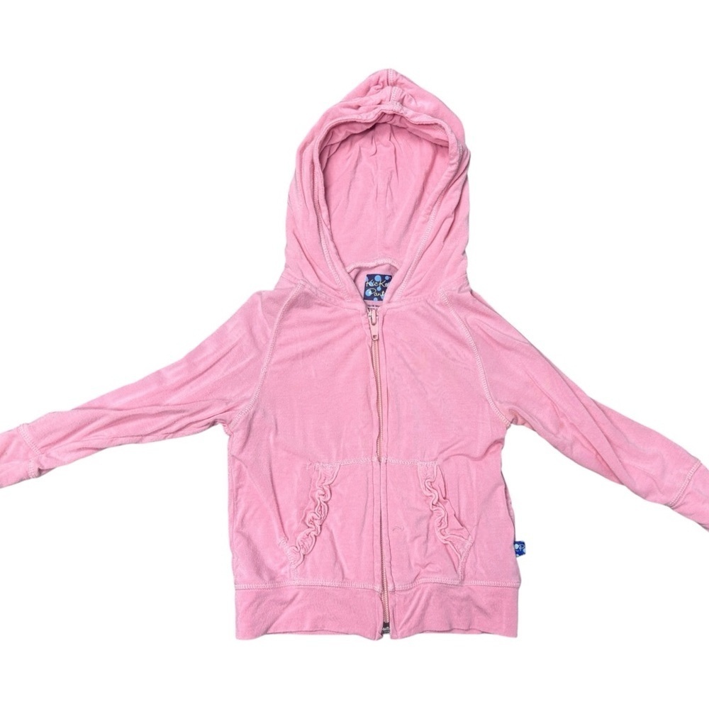 Kickee Pants 12-18mo Pink Zip-Up Ruffled Hoodie. GUC, 15% off w 2+ bundle